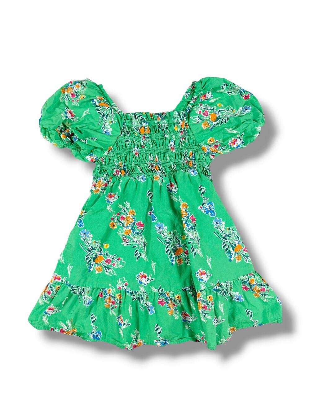 Cat & Jack Green Floral Smocked Puff Sleeve Dress Size 4